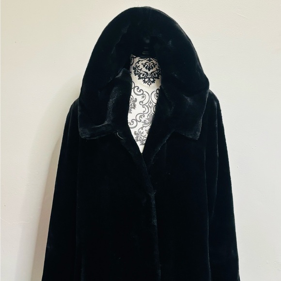 Nuage Full Length Black Faux Sheared Hooded Coat Medium - Picture 7 of 13